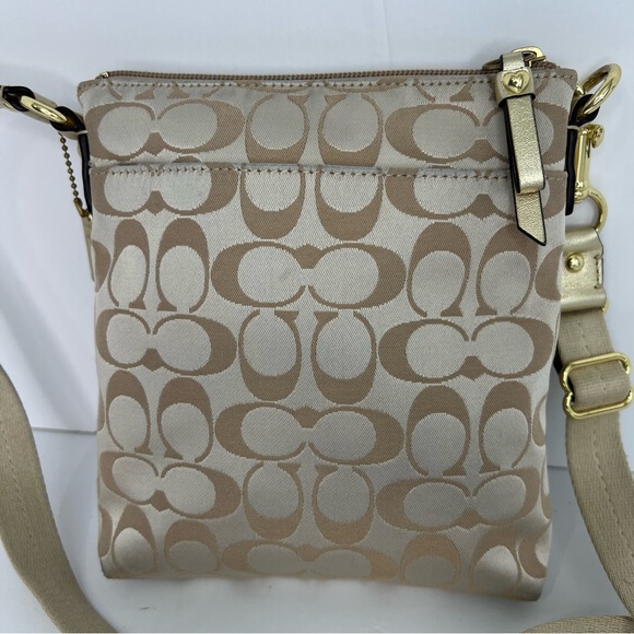 Coach Poppy Graffiti Signature Logo Textile Tan/Gold Crossbody Small Bag - Picture 4 of 10
